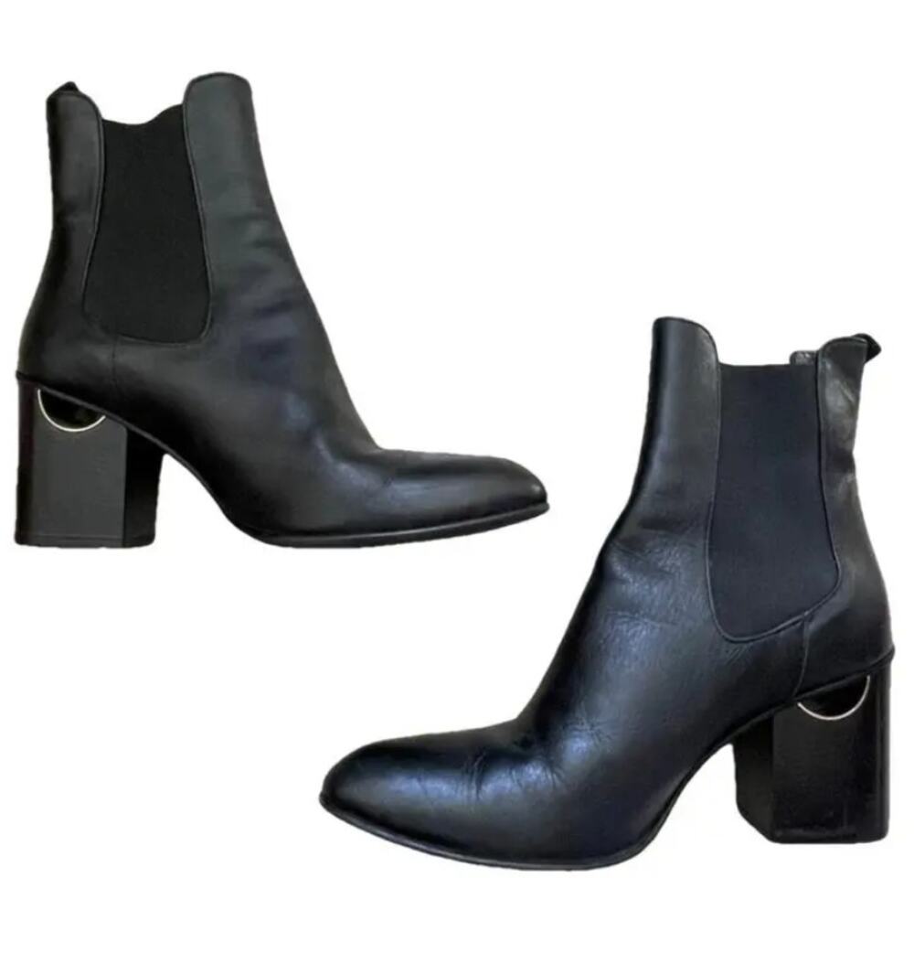 NAPOLEONI black cutout heeled short black leather Italy chelsea boots